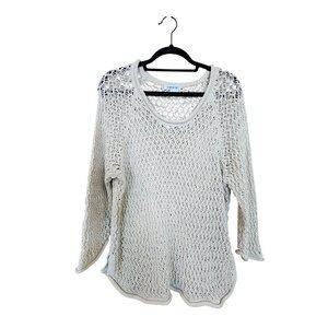 Orvis Womens XL Beige Open Knit Pullover Sweater Lightweight Cotton Blend Long S